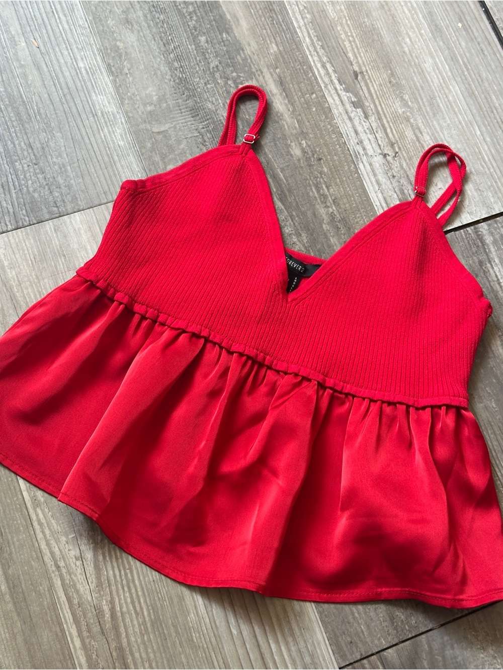 Forever 21 Red Ribbed V-Neck Peplum Cami